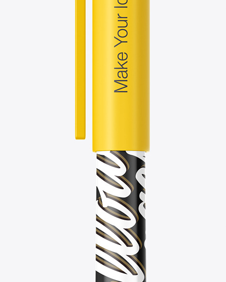 Glossy Plastic Brush Pen With Cap Mockup - Front View