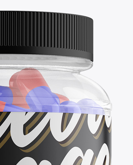 Clear Glass Bottle with Capsules Mockup - Front View