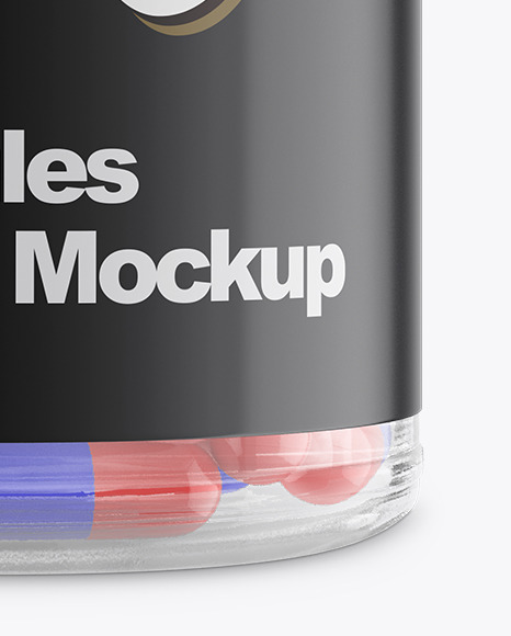 Clear Glass Bottle with Capsules Mockup - Front View