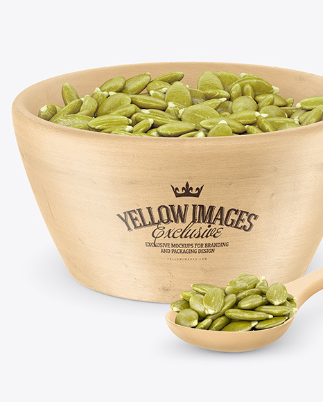 Wooden Bowl with Peeled Pumpkin Seeds Mockup