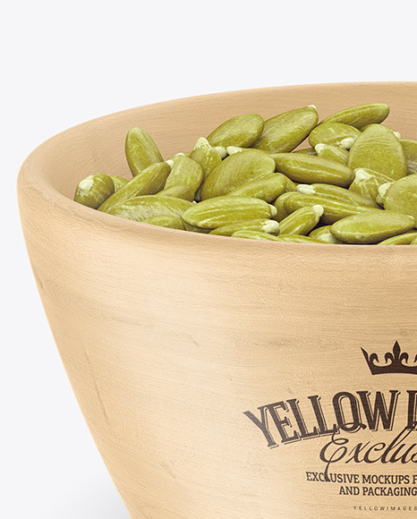 Wooden Bowl with Peeled Pumpkin Seeds Mockup