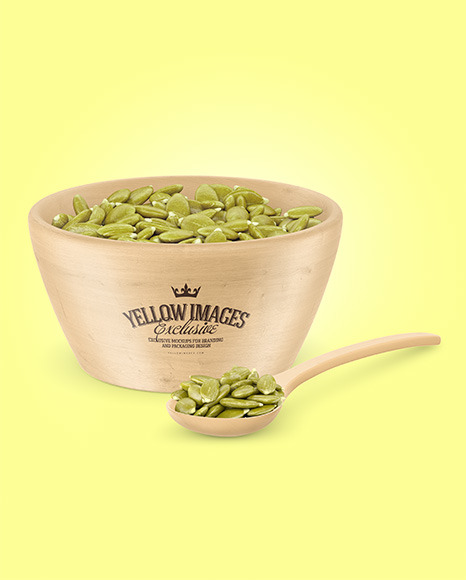 Wooden Bowl with Peeled Pumpkin Seeds Mockup