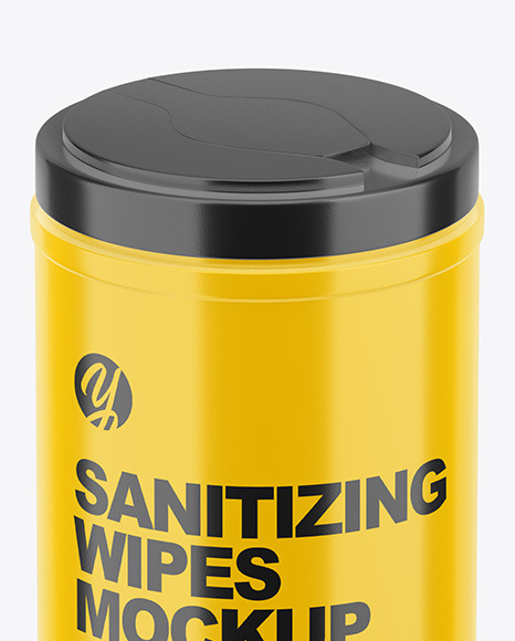 Glossy Closed Sanitizing Wipes Canister Mockup