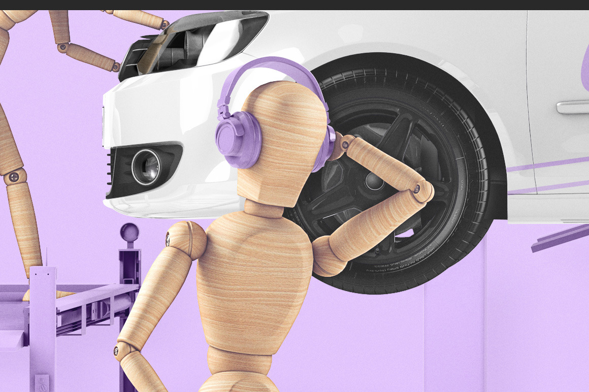 Car Service With Wooden Men Mockup Car Service With Wooden Men Mockup