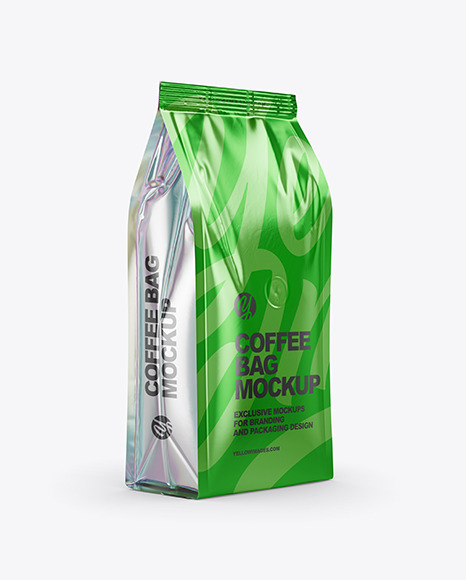 Metallic Coffee Bag Mockup - Half Side View