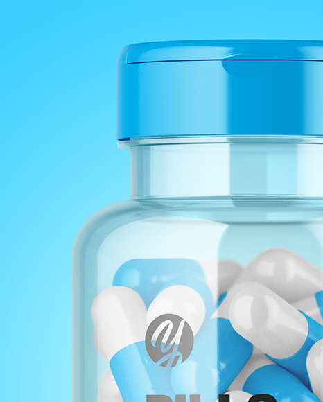 Clear Pills Bottle with Flip Top Cap Mockup