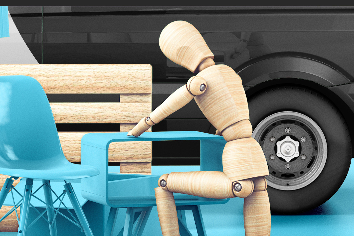 Wooden Movers Monochrome Scene Mockup Wooden Movers Monochrome Scene Mockup
