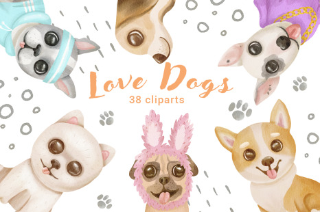 Watercolor dogs cliparts, dogs in cute clothes, Love Dogs Cliparts, Cute Animals, Kids Clipart, Dog - Collectible cards