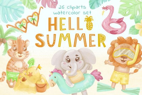 Hello Summer, Animals Clipart, Watercolor animals, Summertime Animals Clipart - Africa