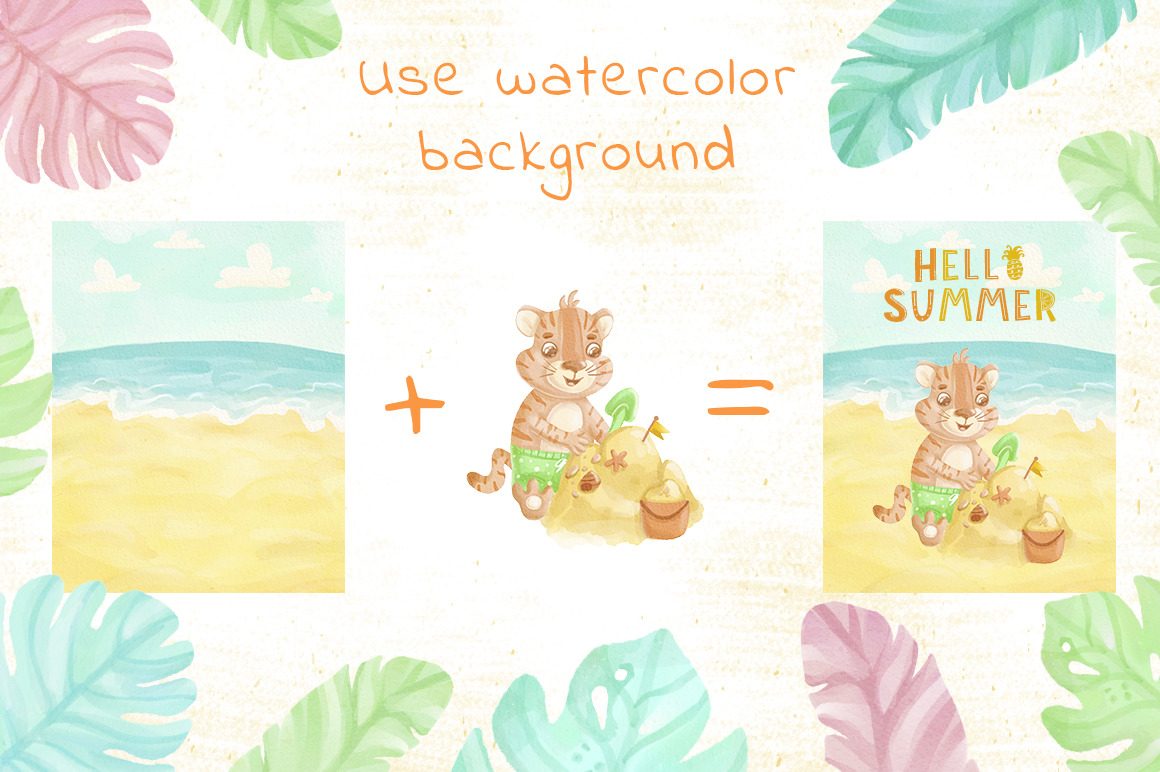 Hello Summer, Animals Clipart, Watercolor animals, Summertime Animals Clipart