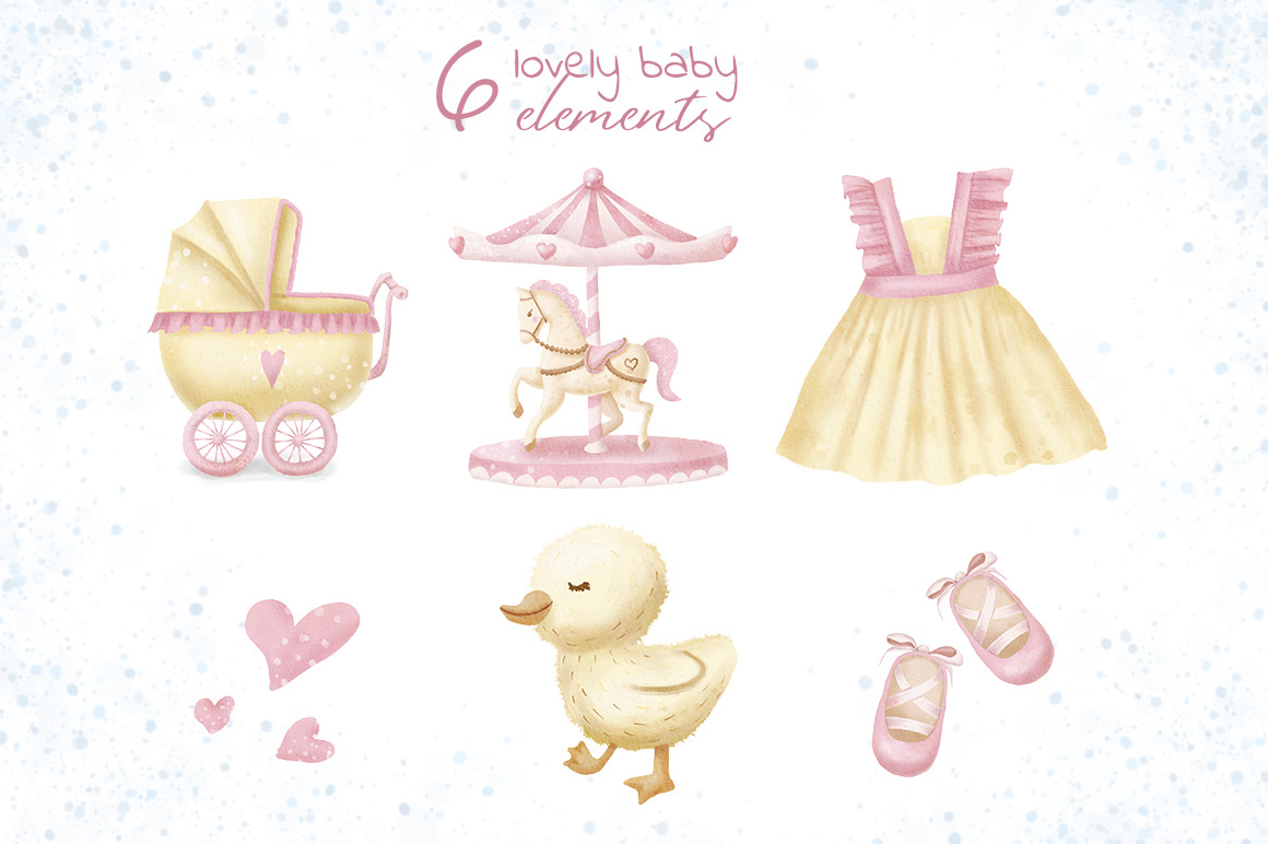 Baby girl clipart -baby pink graphics -watercolor baby shower clipart- baby animals, deer, raccoon