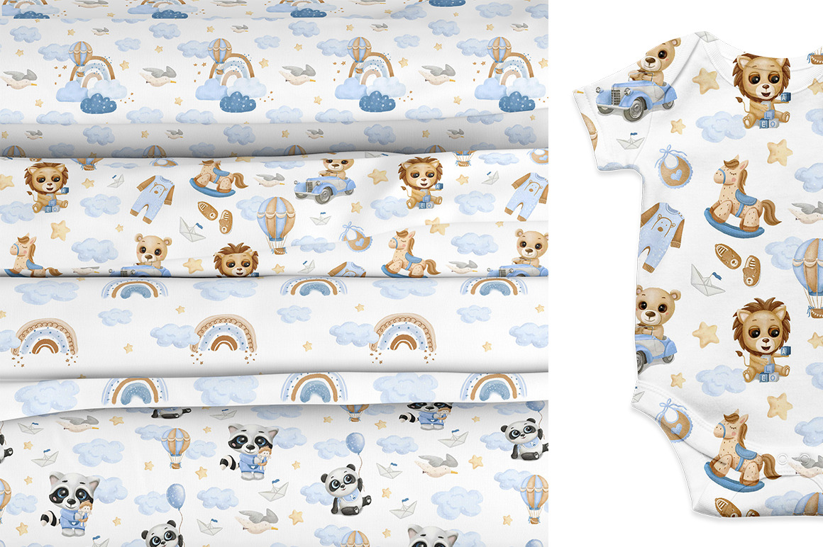 Baby Boy Watercolor Clip Arts, Bear, Lion, Raccoon, Panda, Toys, Animals, Kids Clipart, Boy Room,