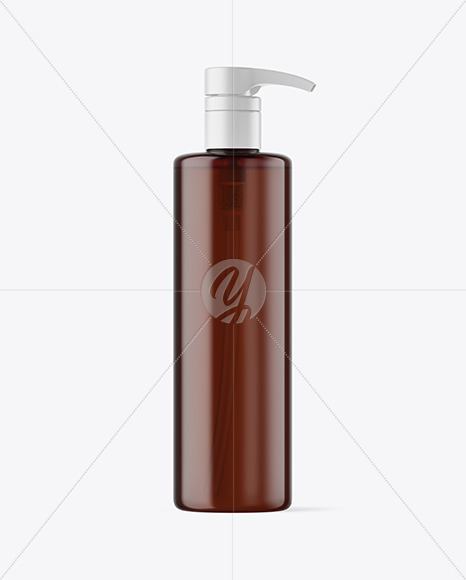 Amber Plastic Bottle with Pump Mockup