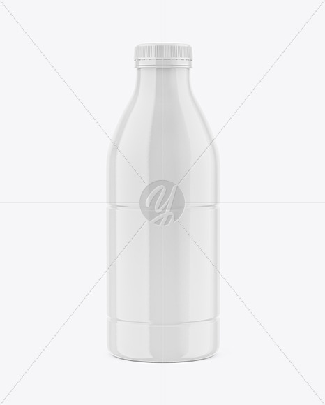 Glossy Plastic Milk Bottle Mockup - Front View