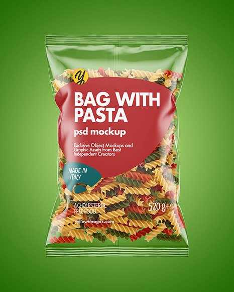 Plastic Bag With Tricolor Fusilli Pasta Mockup