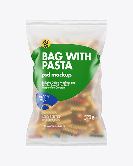 Frosted Plastic Bag With Tricolor Fusilli Pasta Mockup