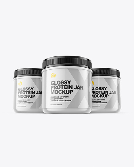 Three Glossy Protein Jars Mockup