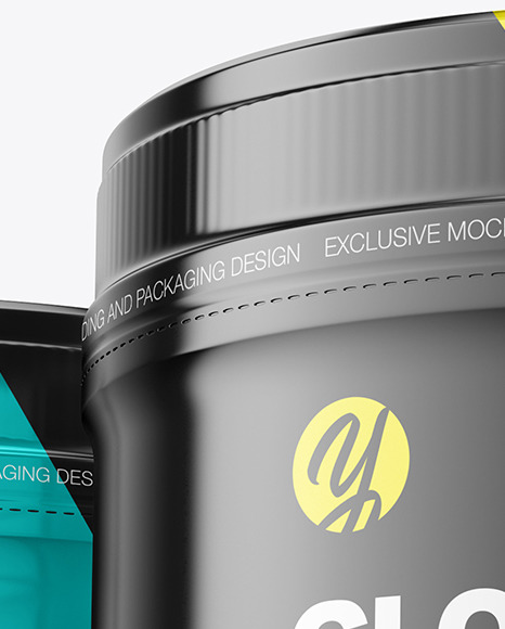 Three Glossy Protein Jars Mockup