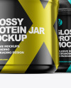 Three Glossy Protein Jars Mockup