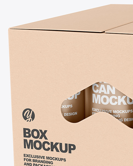 Kraft Paper Box with Cans Mockup