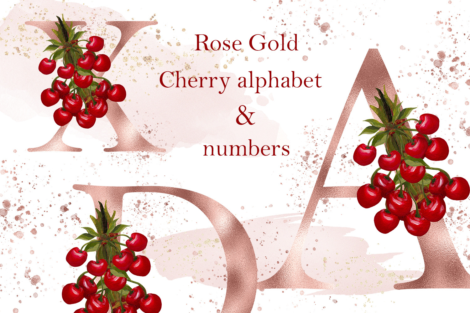 Rose Gold Cherry Alphabet and Numbers