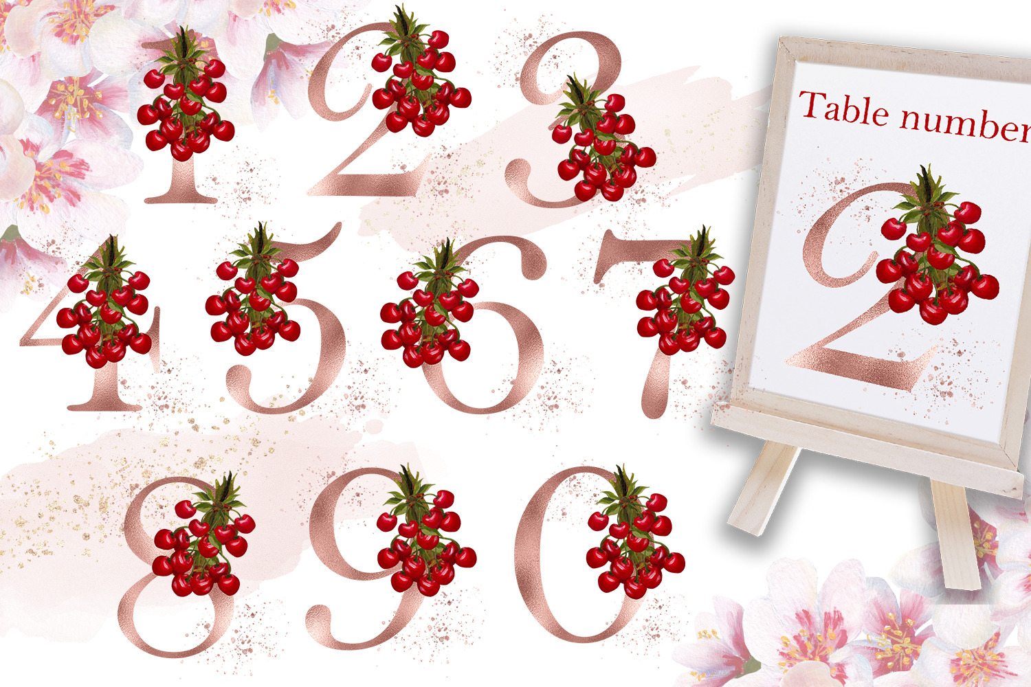 Rose Gold Cherry Alphabet and Numbers