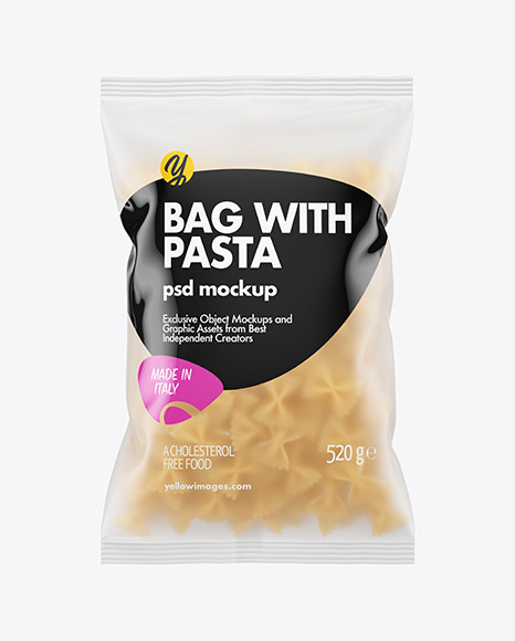 Frosted Plastic Bag With Farfalle Pasta Mockup