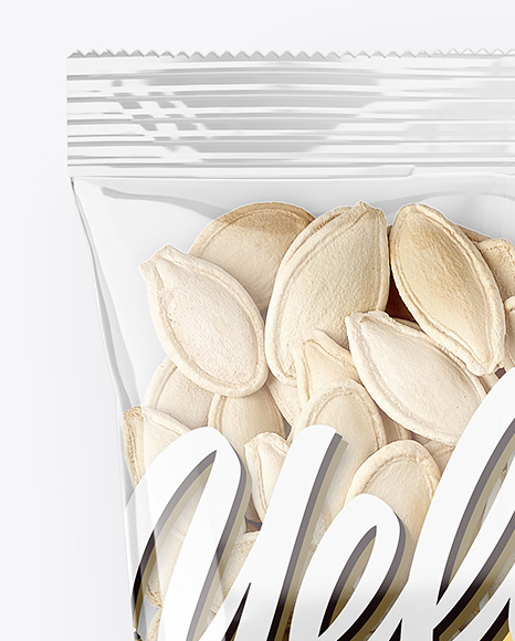 Clear Plastic Pack with Pumpkin Seeds Mockup - Top View