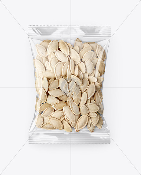 Clear Plastic Pack with Pumpkin Seeds Mockup - Top View