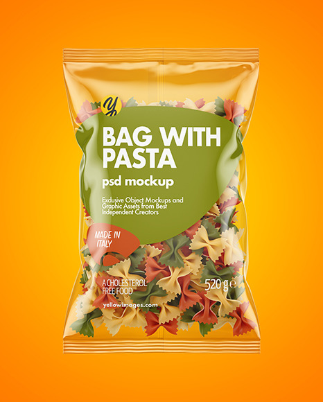 Plastic Bag With Tricolor Farfalle Pasta Mockup