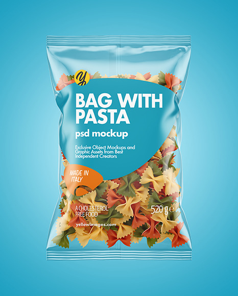 Plastic Bag With Tricolor Farfalle Pasta Mockup