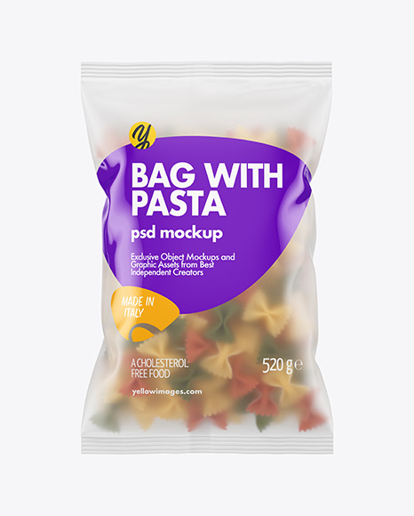 Frosted Plastic Bag With Tricolor Farfalle Pasta Mockup