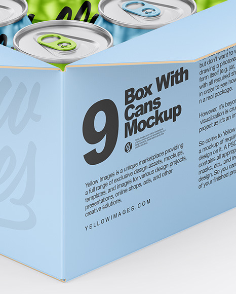 Box w/ Glossy Metallic Cans Mockup