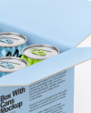 Box w/ Glossy Metallic Cans Mockup