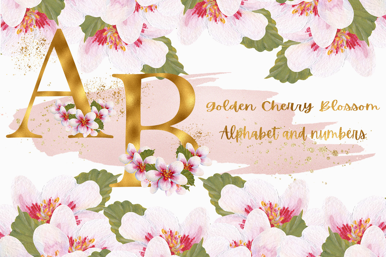 Golden Cherry Blossom Alphabet and Numbers