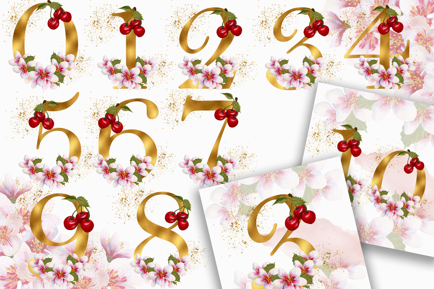 Golden Cherry Blossom Alphabet and Numbers