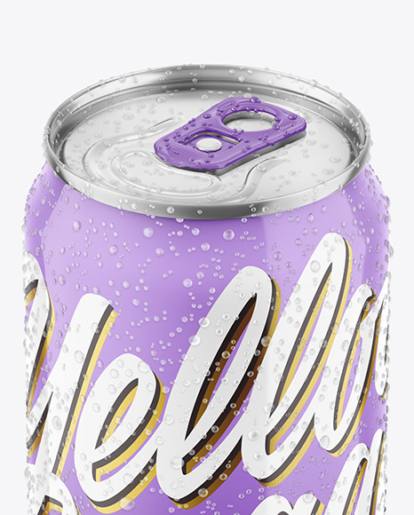 Metallic Drink Can With Glossy Finish And Condensation Mockup