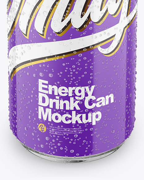 Metallic Drink Can With Glossy Finish And Condensation Mockup