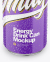 Metallic Drink Can With Glossy Finish And Condensation Mockup