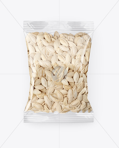 Clear Plastic Pack with Pumpkin Seeds Mockup - Top View