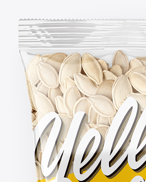 Clear Plastic Pack with Pumpkin Seeds Mockup - Top View