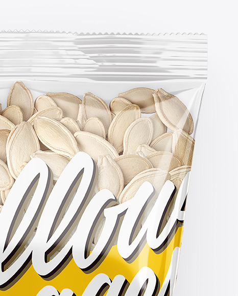 Clear Plastic Pack with Pumpkin Seeds Mockup - Top View