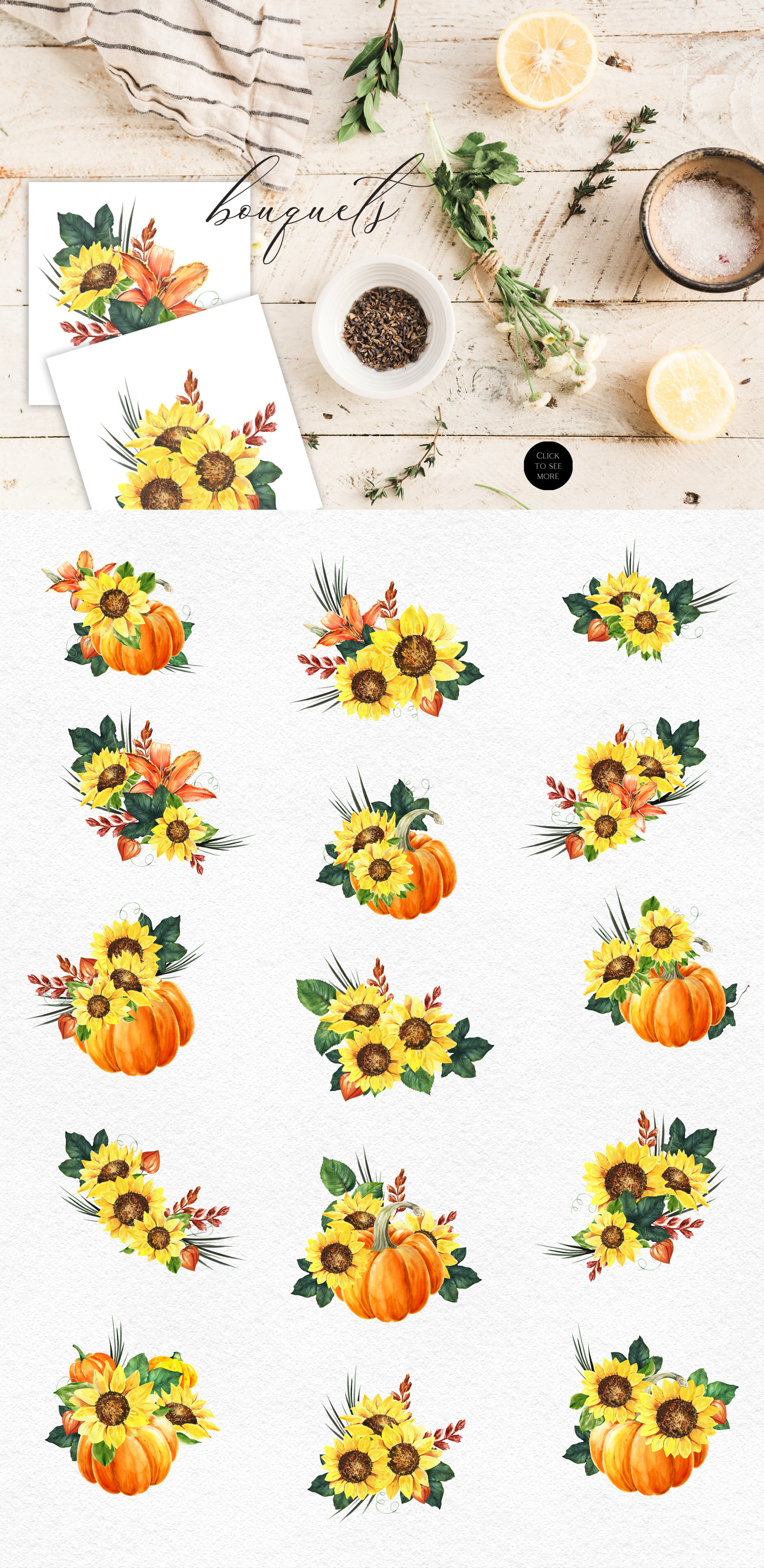 Bohemian Sunflower Watercolor Set