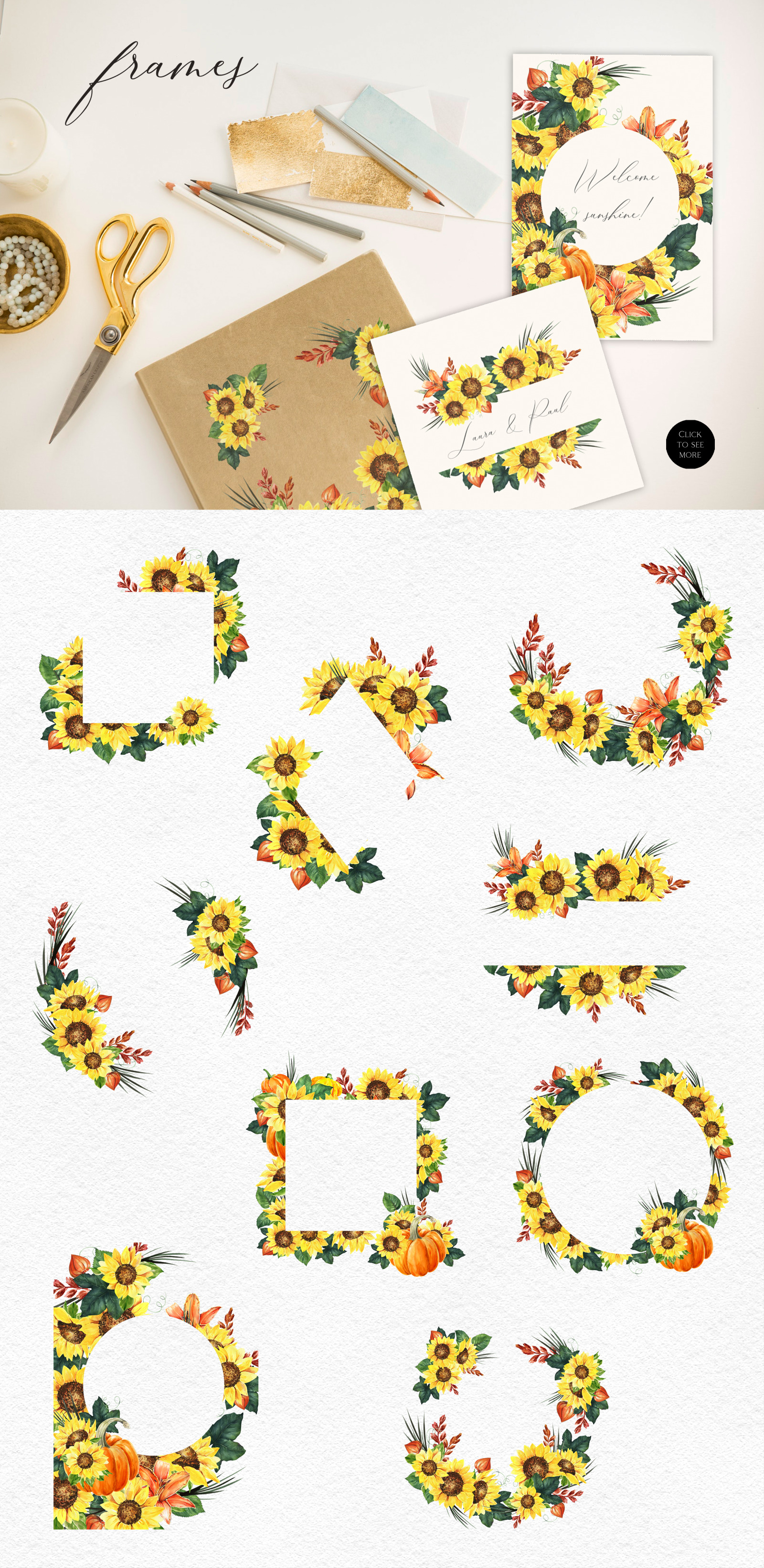 Bohemian Sunflower Watercolor Set