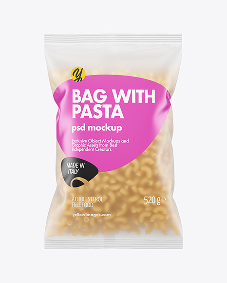 Frosted Plastic Bag With Chifferini Rigati Pasta Mockup