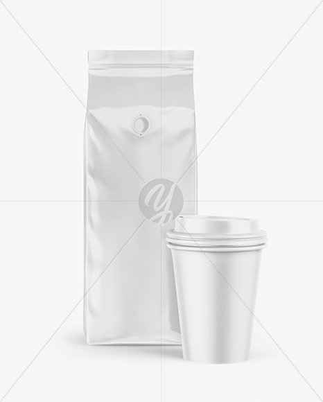 Glossy Coffee Bag with Cup Mockup