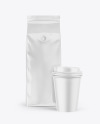 Glossy Coffee Bag with Cup Mockup