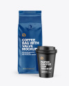 Glossy Coffee Bag with Cup Mockup