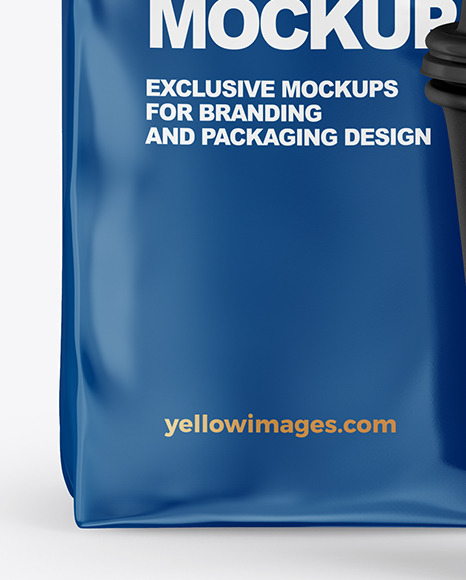 Glossy Coffee Bag with Cup Mockup