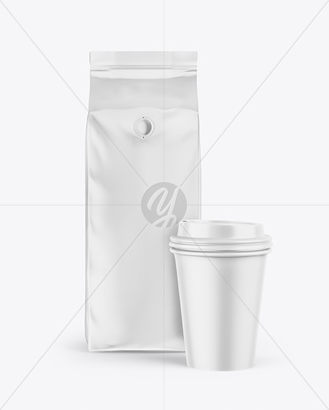 Matte Coffee Bag with Cup Mockup